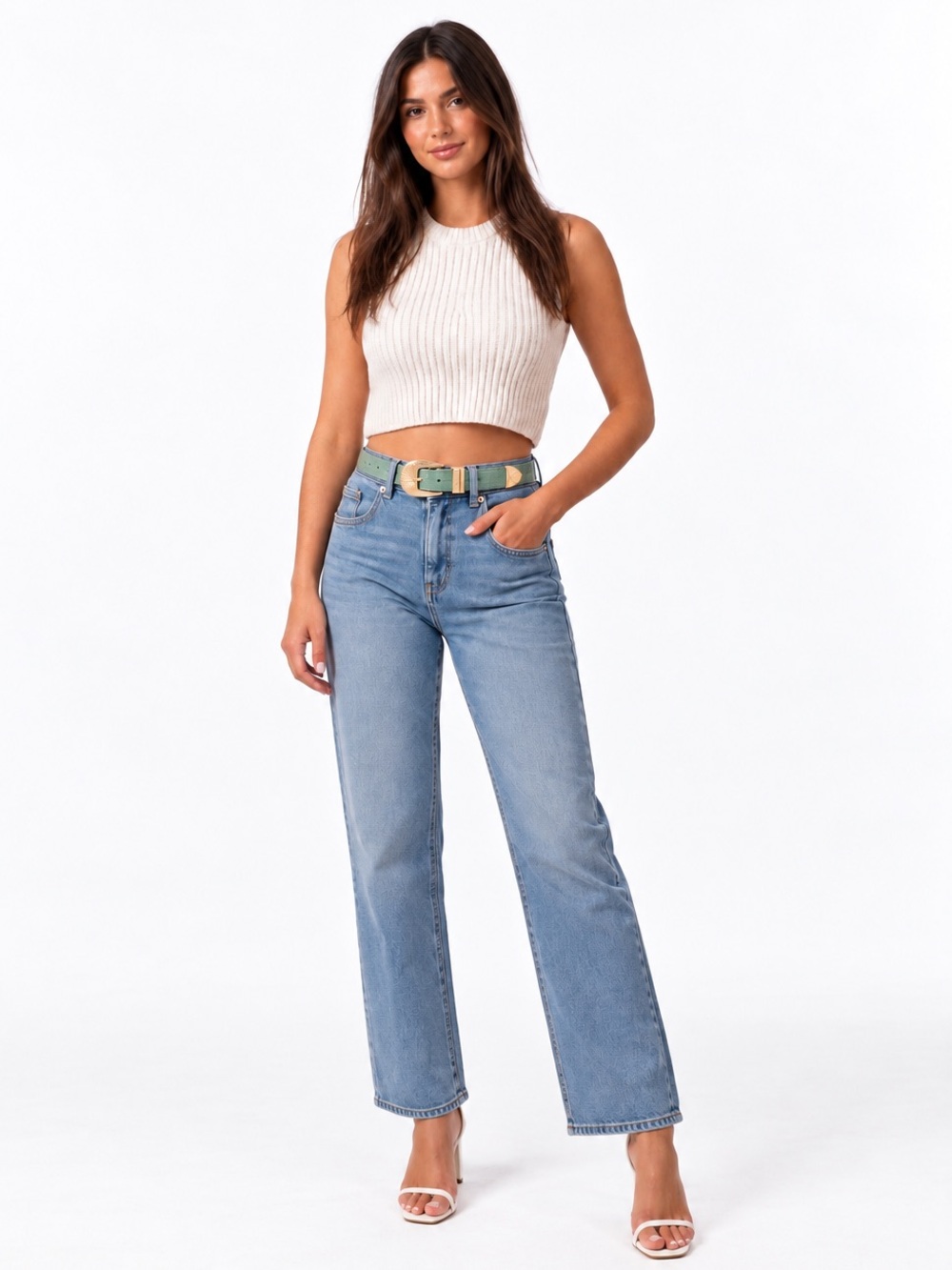 PETIT MOMENTS Tulsa Belt Green Croc S | Gold Western Buckle Revolve